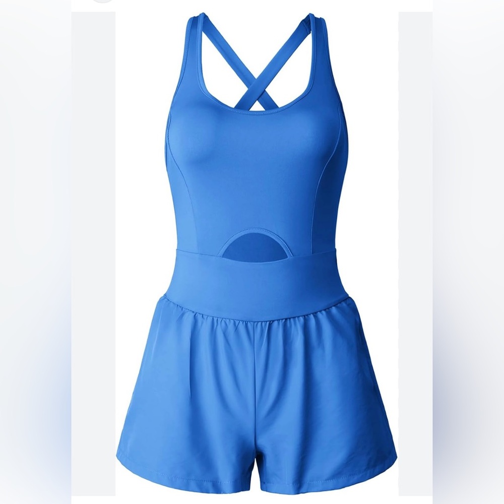Women's Blue Athletic Romper - Picture 4 of 6